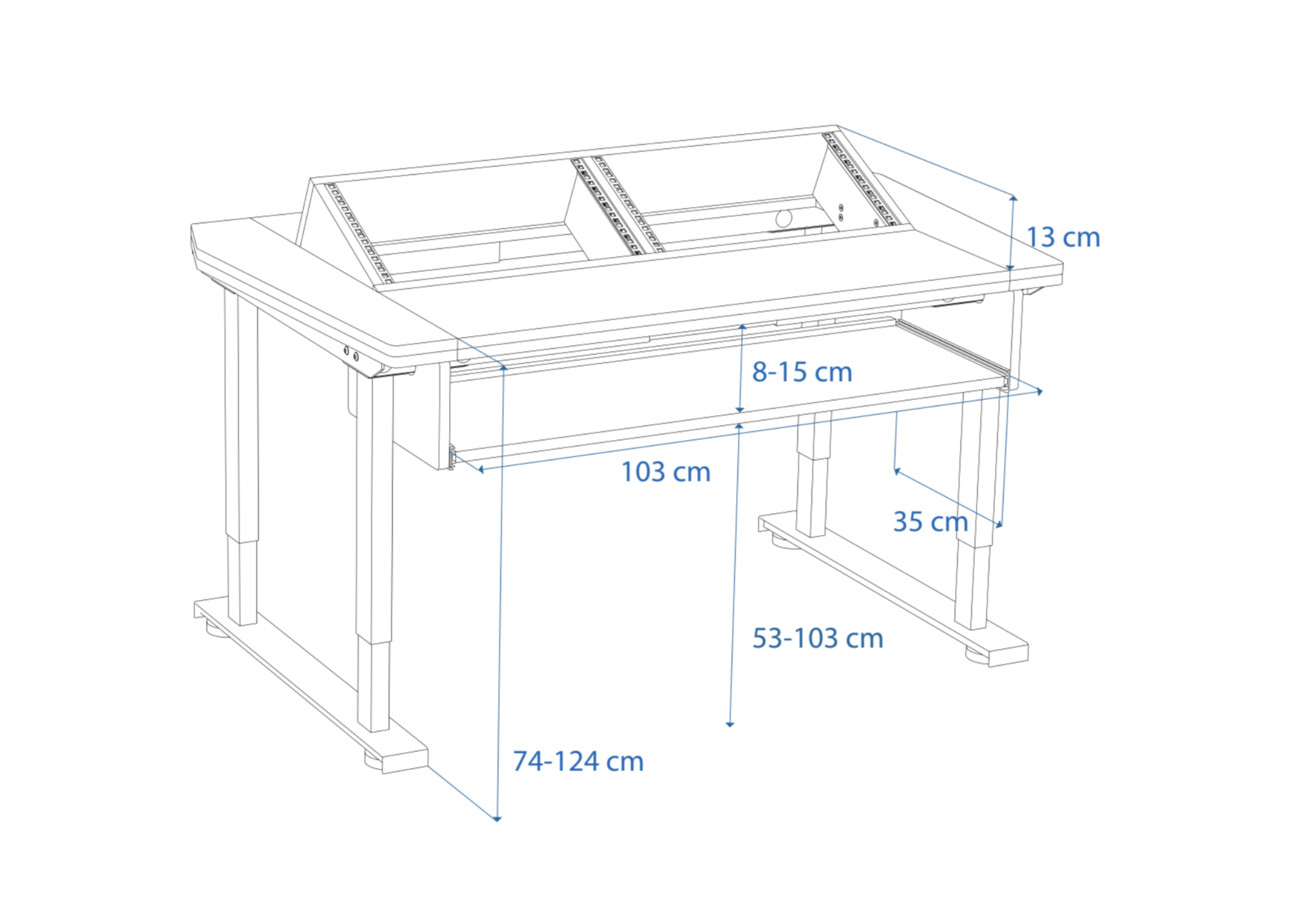 Producer 2 Rise Pro drawing with measurements, perspective